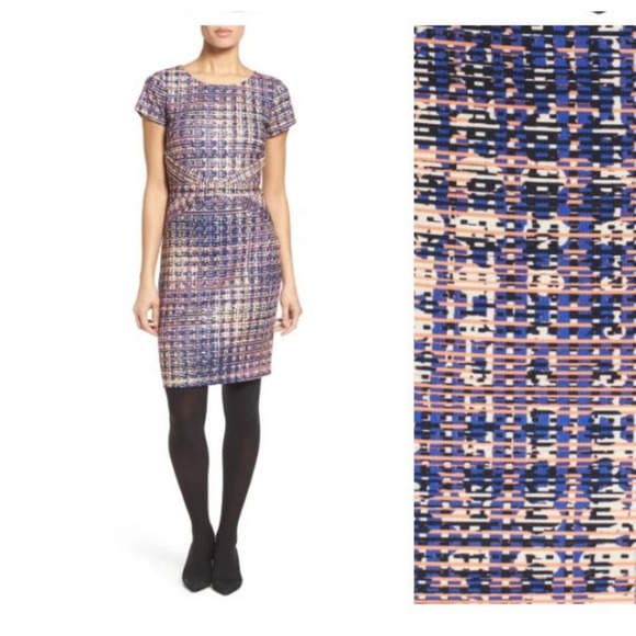NORDSTROM ELLEN TRACY TWEED PRINT PONTE SHEATH DRESS SIZE 8 - Picture 2 of 10